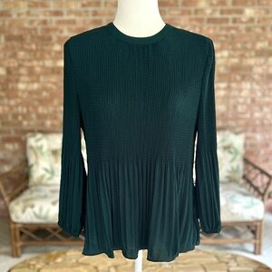 Adrianna Papell Top Accordion Pleat Polka Dot Green S Dressy Party Work Holiday
